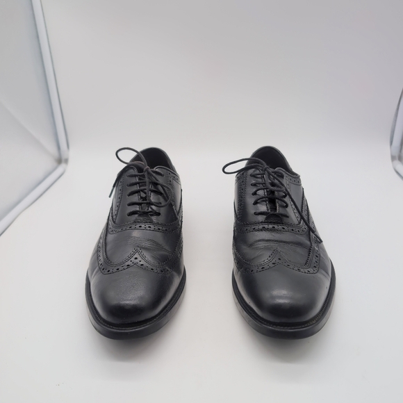 Johnston And Murphy Sz 9.5 Black Sheepskin Leather Duvall Oxford Wingtip Shoes - Picture 2 of 9